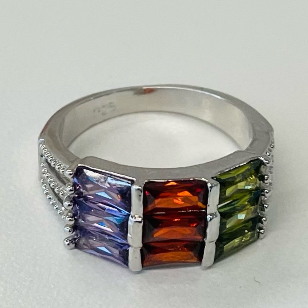 Multi-colored Crystal 925 Silver Ring Sz 9